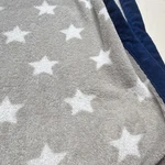 Gray White Star Pattern Fleece Throw Blanket Queen Sized In Bedroom. Fixed Price $15.75.