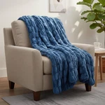 Ruched Faux Fur Blanket 60X80 Blue Plush Polyester HT-THROW1-BLU. Fixed Price $29.99.