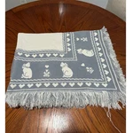 Vintage Cottagecore Cat Heart Woven Tapestry Throw Blanket Blue & White Fringe. Fixed Price $39.99.