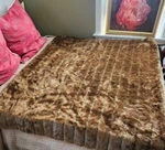 Dennis Basso Cozy Cuddle Faux Fur Ribbed Brown Blanket Throw. Fixed Price $68.00.