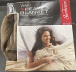 Damaged Mark Sunbeam Heated Blanket Velvet 10 Settings, Mushroom, King. Fixed Price $99.99.