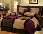 Burgundy & Brown Queen Comforter Set With Pillows - 7 Piece Micro Suede. Fixed Price $165.99.