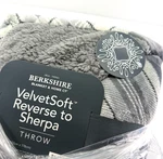 Berkshire Throw Blanket Velvetsoft Reverse To Sherpa 60X70" Grey Plaid New. Fixed Price $28.97.