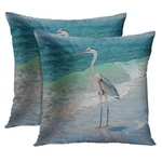 Set Of 2 Throw Pillow Covers Blue Heron Beach Sea Wave Watercolor Painting De.... Fixed Price $20.56.