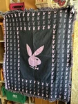 Vintage Playboy Reversible Pink Black Throw Blanket 39X48. Fixed Price $185.00.