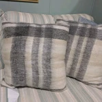 Pair Of Pier One Gray White Plaid Fuzzy Acrylic Wool Throw Pillows. Fixed Price $44.99.