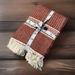 Klippan Throw Blanket Tibetan New Red/cream Fringe 100% Lambswool 51"X78". Fixed Price $134.89.