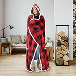 Hooded Throw Wearable Blanket Buffalo Plaid Black And Red With Pockets. Fixed Price $32.00.