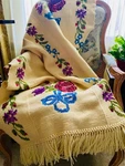 Handmade Knit Crochet Afghan Throw Blanket Floral 63" X 49" Scalloped Edge. Fixed Price $35.00.