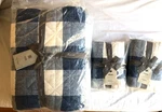 West Elm Heather Taylor Reversible Blue Gingham Flax Linen Queen Quilt + Shams. Fixed Price $175.00.