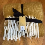 West Elm Faux Mohair Fringed Throw Blanket Reversible Herringbone Yellow. Fixed Price $49.99.