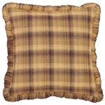 Lodge-style Ruffled Throw Pillow Brown Green Plaid Cotton 16" Square Prescott. Fixed Price $34.95.