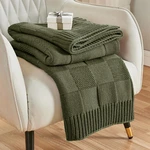 Olive Green Checkered Knit Throw Blanket - Cozy 60"X80" For Couch & Bed. Fixed Price $82.99.