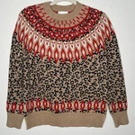 New Charter Club Sweater Fair Isle Leopard Print Crew Neck Stretch Red Thick. Fixed Price $24.99.