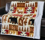 Rustic Sherpa Throw Blanket Bear Moose Deer Pine Tree Lodge Cabin Decor 50X60. Fixed Price $39.95.
