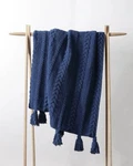 Authentic Sunday Citizen Braided Pom Soft Throw Blanket In Navy Msrp $170.00. Fixed Price $134.99.