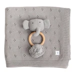 Zestt Organics Grey Knit Baby Blanket + Toy. Fixed Price $49.00.