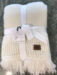 Ugg Australia "paz" Fringed Ivory Throw Blanket Wool-blend 50"X70" Nwt $148. Fixed Price $99.95.