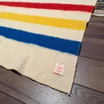 Vtg 60S Golden Dawn 100% Virgin Wool Blanket Striped Hudson Bay Style 72" X 81". Fixed Price $59.99.