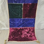 Vtg Pier 1 Patchwork Velvet Table Runner Holiday Color Block Gold Embroidery 72". Fixed Price $27.95.