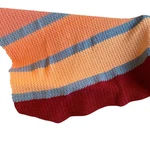 Handmade Blue Orange Red Striped Crocheted Acrylic Yarn Afghan Throw Blanket. Fixed Price $35.00.