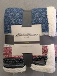 Eddie Bauer Fair Isle Blue & Burgundy Sherpa Reverse 50X70 Throw Blanket - New. Fixed Price $25.00.