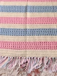 Hand Made Crochet Pink/blue /cream Stripes W/ Fringe Afghan Throw Blanket 38X65. Fixed Price $24.98.