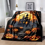 Halloween Blanket Horror Castle Pumpkin Bat Design Soft Warm Fleece Throw. Fixed Price $22.99.