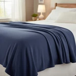 Soft Navy Microfleece Blanket, Queen Size Easy-care Throw For Home & Travel. Fixed Price $42.99.