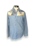 Vintage 70S Kennington Patch Quilt Button Shirt Chambray Blue Sz 16/MEDIUM*. Fixed Price $60.00.