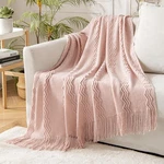Miulee Light Pink Knitted Throw Blanket For Couch Bed, Boho Textured Cozy Wov.... Fixed Price $40.50.
