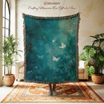 Butterfly Woven Blanket, Teal Forest Throw, Abstract Nature Tapestry, Fairycore. Fixed Price $79.99.