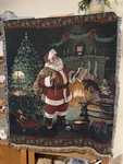 Fringed Tapestry Christmas Throw Blanket Santa, Tree, Fireplace 58 X47. Fixed Price $22.49.