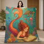 Colorful Ocean Mermaid Reading Book Under The Sea Fantasy Quilt Blanket. Fixed Price $63.89.