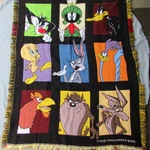 Vintage 1996 Warner Bros. Looney Tunes Knit Tapestry Throw Blanket 67 X45 Taz. Fixed Price $39.95.