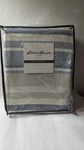 Eddie Bauer Blanket 100 % Cotton Herringbon Stripe-blue & Tan Twin Nwt. Fixed Price $27.99.