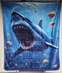 Great White Shark Ocean Fish Water Jaws Teeth Queen Size Blanket Bedspread. Fixed Price $63.78.