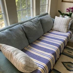 Pottery Barn Handwoven Throw Blanket 66X66 Navy Striped Modern Farmhouse Coastal. Fixed Price $49.90.