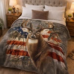 American Deer Blanket, Plush Queen Size Throw, Flag Hunting. Fixed Price $59.99.