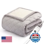 Sunbeam Quilted Royal Posh Velvet Reverse Sherpa Heated Throw Electric Blanket. Fixed Price $121.78.