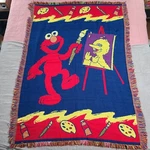Vintage Northwest Company Elmo Painting Big Bird Tapestry Throw 56 X40". Fixed Price $37.49.