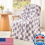 Emme Checkered Blanket Queen Size - 80"X90" Lavender Knit Soft Fluffy Pa. Fixed Price $48.66.