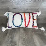 Creative Co-op Throw Pillow Rectangle With Tassels Colorful Braided Love. Fixed Price $13.95.