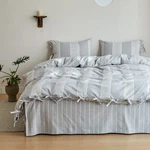 Biselina Striped Duvet Cover Set 3PCS 100% Washed Cotton Linen Like Textured .... Fixed Price $58.18.