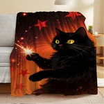 1PC Ultra-soft Flannel Blanket With Black Cat & Stars Design Warm All-season. Fixed Price $12.99.