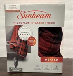 Sunbeam Microplush Heated Throw Blanket, Red Buffalo Plaid. Fixed Price $29.99.