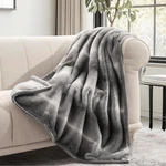 Luxury Fluffy Mink Faux Fur Throw Blanket, Ombr Silver Onyx, 60"X80. Fixed Price $126.99.