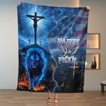 Faith Over Fear Blanket Jesus Lion American Flag Religious Gift Fleece Sherpa. Fixed Price $46.99.
