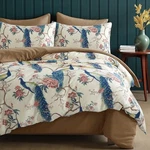 New Anthropologie Peacock Print Cotton Boho King Floral Bedding Duvet & Sham Set. Fixed Price $247.50.