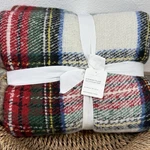 Pottery Barn Stewart Plaid Faux Fur Back Throw Blanket 50 60" Ivory Multi. Fixed Price $110.00.